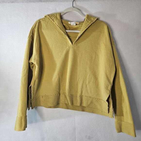 C & C California Mustard Yellow Crop Sweatshirt Distressed Hem Trim Sz M - Picture 1 of 5